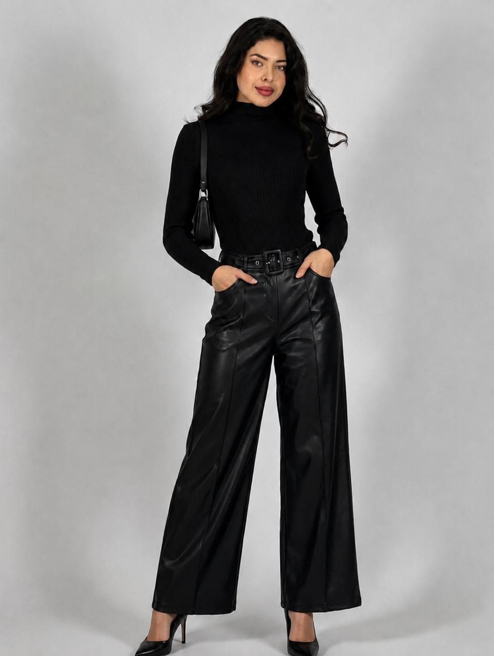 Pantalón Palazzo Élite de Eco cuero con Cinturón e interior de Micro Polar