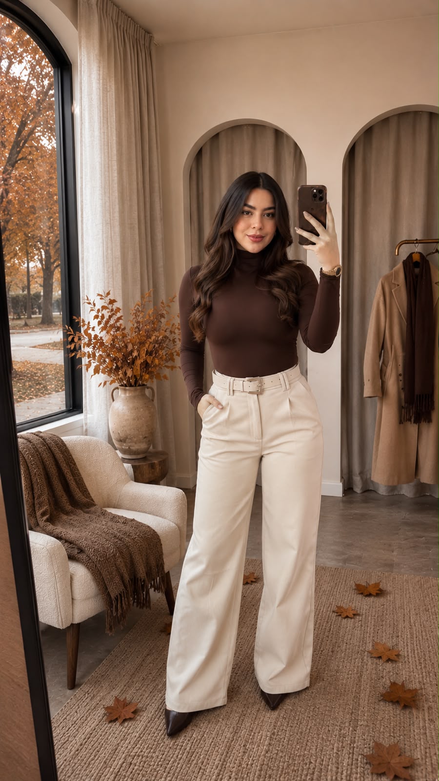Pantalón Palazzo de Tiro Alto con Cinturón – Café 🤎/ Azul oscuro💙 / Negro 🖤/ Crema 🤍