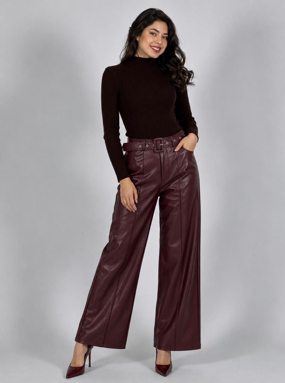 Pantalón Palazzo Élite de Eco cuero con Cinturón e interior de Micro Polar