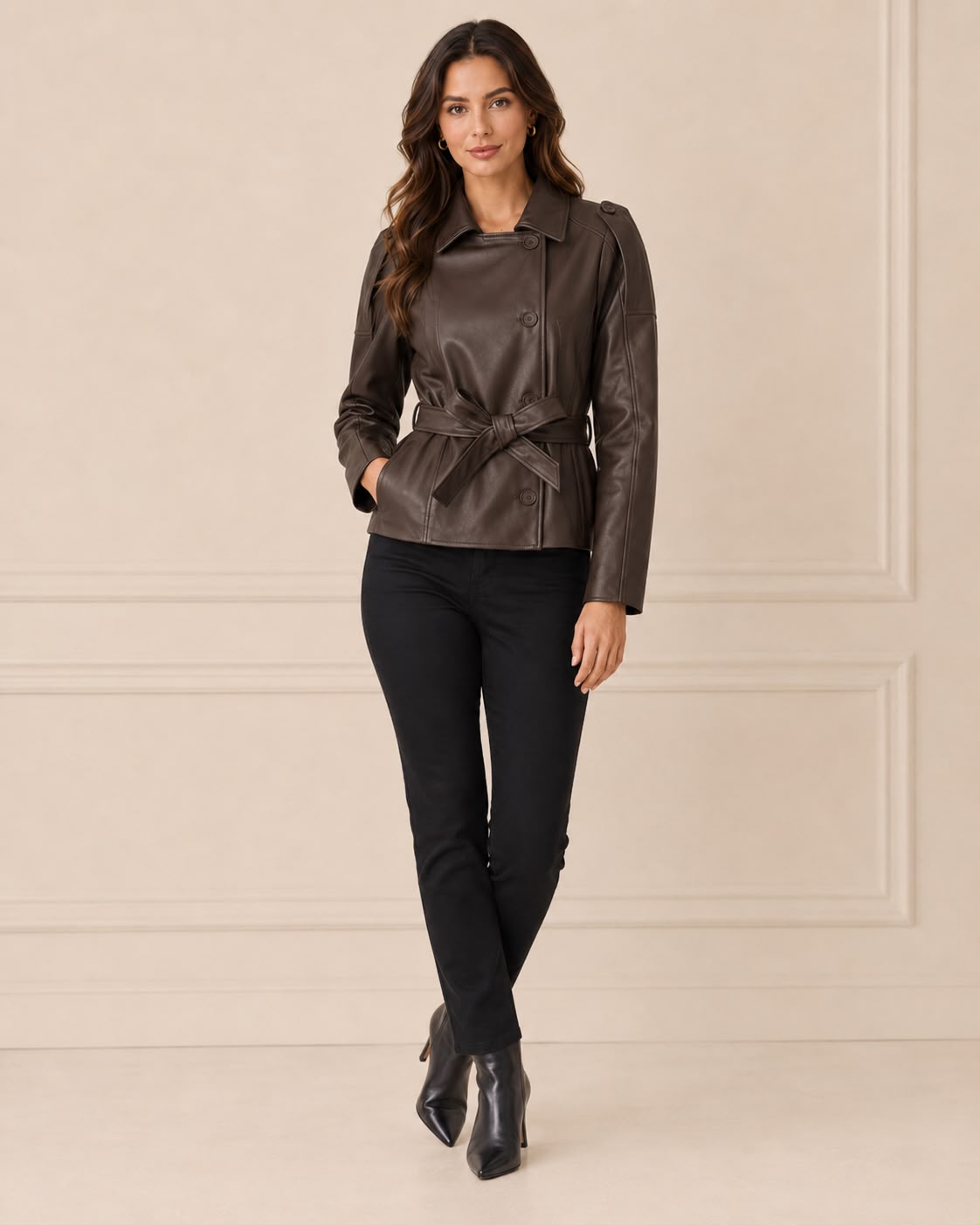 Chaqueta Martina con Cinturón – Elegancia y Estilo en Efecto Cuero