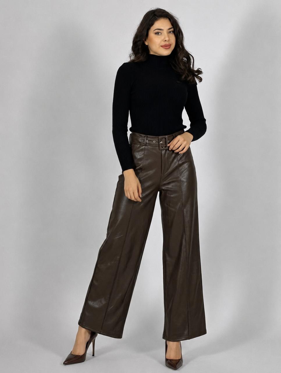 Pantalón Palazzo Élite de Eco cuero con Cinturón e interior de Micro Polar