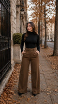 Pantalón Palazzo de Tiro Alto con Cinturón – Café 🤎/ Azul oscuro💙 / Negro 🖤/ Crema 🤍