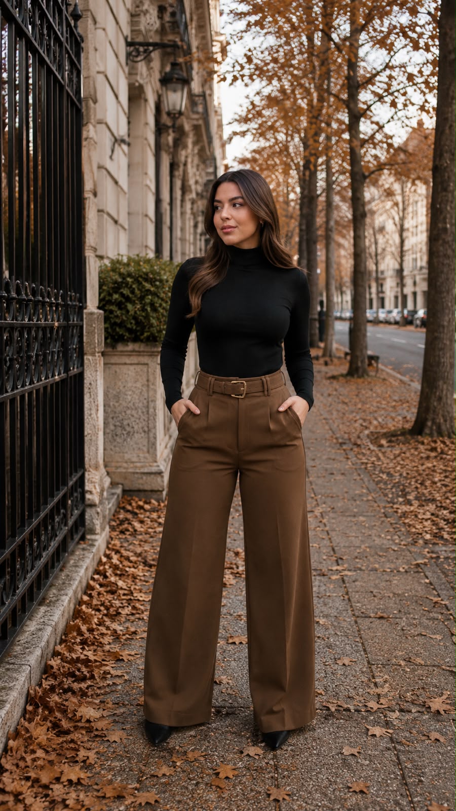 Pantalón Palazzo de Tiro Alto con Cinturón – Café 🤎/ Azul oscuro💙 / Negro 🖤/ Crema 🤍