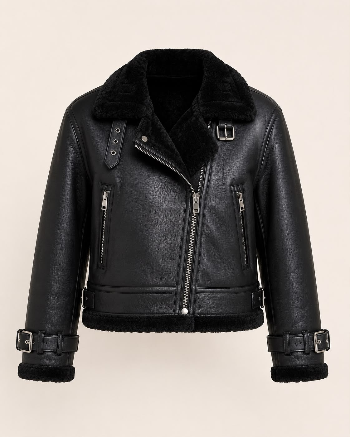 Chaqueta Aviadora Ébano con Interior Teddy – Negro